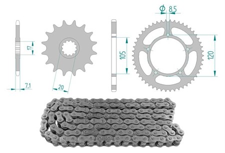 Kettenkit 12 x 51 / 420 ohne O-Ring (K1360) Stahl