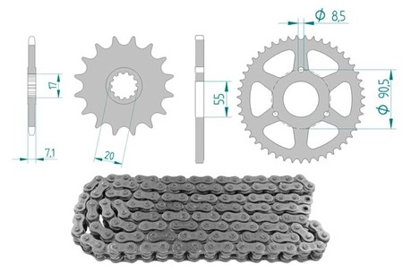 Kettenkit Rieju RS 2 50 Matrix, 13x47 420, (K2334) Stahl Kettenrad