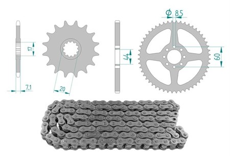 Kettenkit 12 x 52 / 420 ohne O-Ring (K1081) Stahl