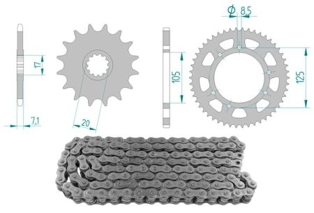 Kettenkit 14 x 60 / 420 ohne O-Ring (K3437) Stahl