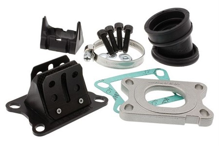 Boite à clapets et pipe Malossi MHR pour carbus 26-28mm, Minarelli AM6 / Derbi Senda Boite à clapets et pipe Malossi MHR pour carbus 26-28mm, Minarelli AM6 / Derbi Senda