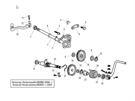 (1) Axe sélecteur moteur Derbi 50 euro2 et 3