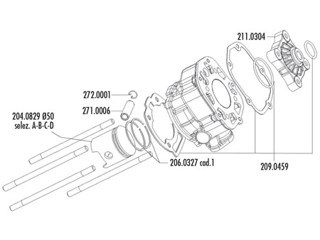 Zylinderkit Polini alu Racing 80cc, Ø 50mm, Derbi D50B0 ab 06