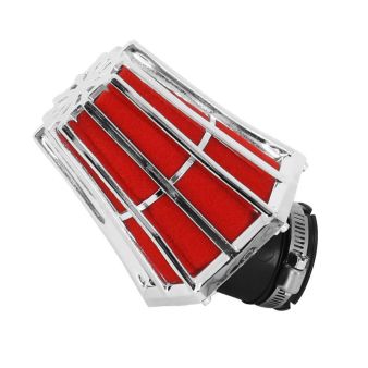 Filtre à air TNT R5, coudé à 45°, 28mm Chrome-Rouge Filtre à air TNT R5, coudé à 45°, 28mm Chrome-Rouge