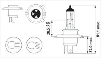 Ampoule halogène qualité Flösser type H4 (12V 60/55W)