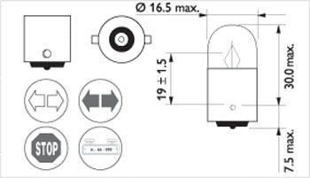 Ampoule BA15s 12V 5W, divers phare/clignotants