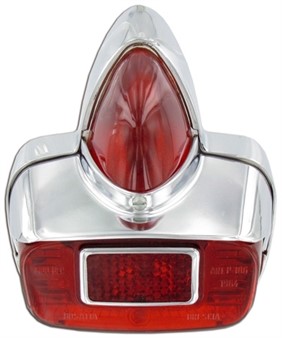 Phare feu arrière chromé (vitre rouge), scooter Vespa 125 VBA1 Phare feu arrière chromé (vitre rouge), scooter Vespa 125 VBA1
