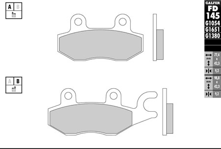Bremsbelag Galfer Sinter-Scooter (Paar), 77.4 x 42.3 x 9.2 mm/98.8 x 42.3 x 9.2