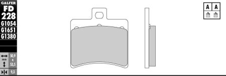 Mâchoires de frein Galfer pour scooter (paire) 50.9 x 53.5 x 9.3 mm Mâchoires de frein Galfer pour scooter (paire) 50.9 x 53.5 x 9.3 mm
