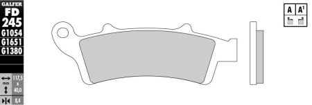 Plaquette de frein Galfer, organique (117.5 x 40.0 x 8.4mm), scooter Aprilia/Malaguti/Peugeot 125-250-300cc Plaquette de frein Galfer, organique (117.5 x 40.0 x 8.4mm), scooter Aprilia/Malaguti/Peugeot 125-250-300cc