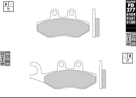 Mâchoires de frein Galfer pour scooter (paire) 76.8 x 41.8 x 9.0 mm/96.9 x 41.2 x 9.0 mm
