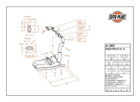 Pot déchappement Sito Plus, Vespa PK 125 / PK 125 XL