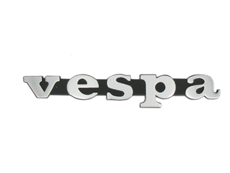 Emblem logo VESPA noir/chromé, scooter Vespa  50-125cc ET3 (122×20 mm)