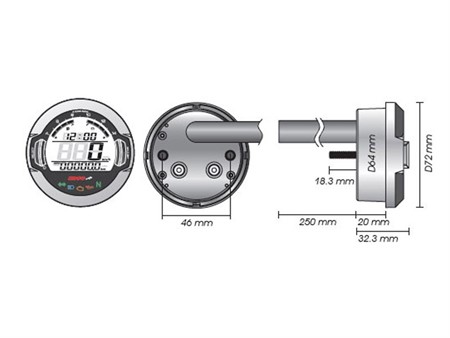 Tachometer KOSO Digital D64 DL-03SR inkl. Signalleuchten LCD