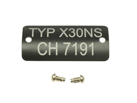 Plaquette d'homologation X30 NS 7191. prête a monter (vis a frapper incluses) Plaquette d'homologation X30 NS 7191. prête a monter (vis a frapper incluses)
