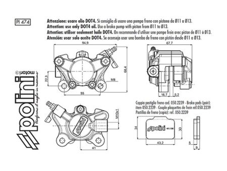 Hinterer Bremssattel Polini CNC eloxiert, für Minarelli LC Motor mit Scheibenbremse (Aerox, Nitro, SR50, F12, F15, Jog RR, Beta Ark usw.)