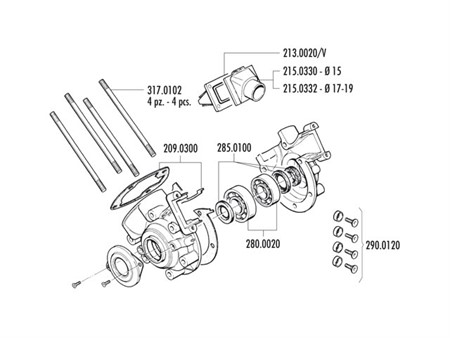 Carter moteur Polini complet, sans support moteur, Peugeot 103-104-105-GL10