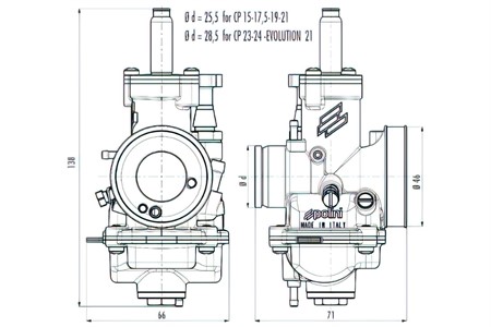 Carburateur POLINI CP 19mm, pour starter/choque à câble