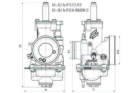 Polini CP 19 mm Vergaser (Kabelchoke) Gummiflansch