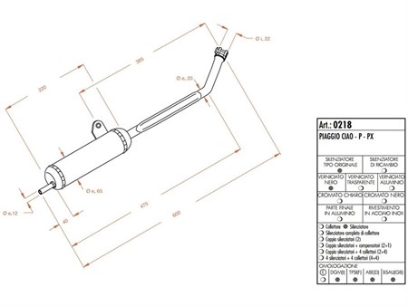 Auspuffanlage Sito kurz, 20mm, Piaggio Ciao P / PX