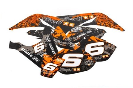 Kit déco stickers carénage Stage6 moto 50cc Yamaha DT 50 / MBK X-Limit orange - noir