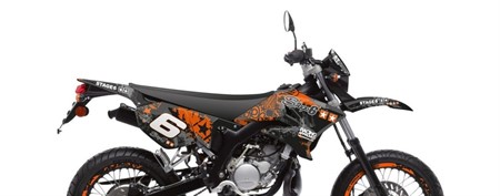 Kit déco stickers carénage Stage6 moto 50cc Yamaha DT 50 / MBK X-Limit orange - noir