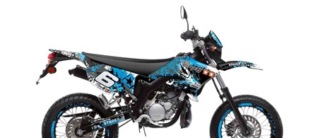 Kit déco graphique Stage6 bleu-noir, moto Yamaha DT50 / MBK X-Limit
