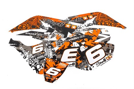 Kit déco stickers carénage Stage6 moto 50cc Yamaha DT 50 / MBK X-Limit orange -blanc