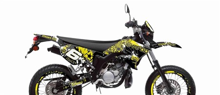 Kit déco graphique Stage6 jaune-noir, moto Yamaha DT50 / MBK X-Limit
