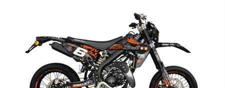 Kit déco stickers carénage Stage6 orange - noir, moto 50cc Rieju MRT dès 2010