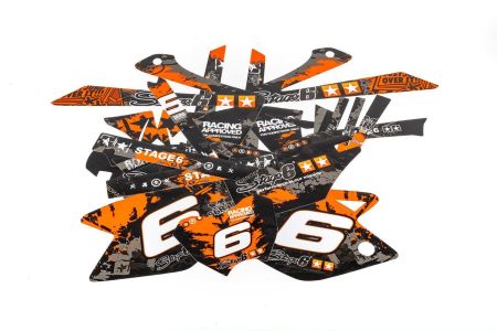 Kit déco stickers carénage Stage6 orange - noir, moto 50cc Rieju MRT dès 2010