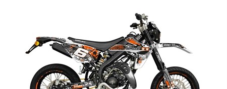 Kit déco stickers carénage Stage6 orange - blanc, moto 50cc Rieju MRT dès 2010