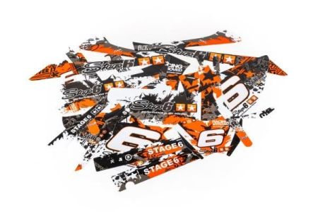 Kit déco stickers carénage Stage6 orange - blanc, moto 50cc Rieju MRT dès 2010