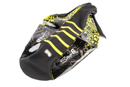 Housse de selle Stage6 Full Covering jaune-noir, moto 50cc Sherco jusqu'à 2006