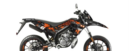 Kit déco stickers Stage6 moto Derbi 50 DRD X-Trem Euro 4 orange - noir