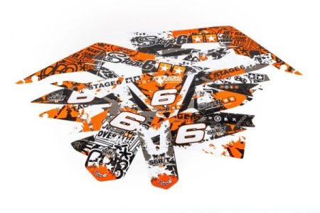 Kit déco stickers Stage6 moto Derbi 50 DRD X-Trem Euro 4 orange - blanc Kit déco stickers Stage6 moto Derbi 50 DRD X-Trem Euro 4 orange - blanc