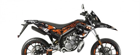 Kit déco stickers Stage6 moto Derbi 50 DRD X-Trem Euro 4 orange - blanc