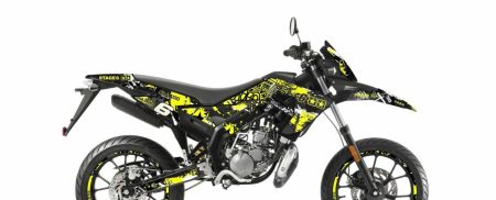 Kit déco graphique Stage6 jaune-noir, moto 50cc Derbi X-Treme Euro4 Kit déco graphique Stage6 jaune-noir, moto 50cc Derbi X-Treme Euro4