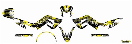 Kit déco graphique Stage6 jaune-noir, moto 50cc Derbi X-Treme Euro4