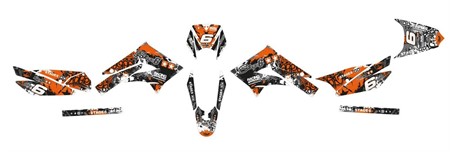 Kit déco / stickers carénage Stage6, moto 50cc Derbi X-Trem, X-Race orange - blanc