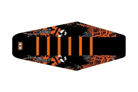 Housse de selle Stage6 full covering orange-blanc, moto 50cc Derbi Senda 2005 - 2010 Housse de selle Stage6 full covering orange-blanc, moto 50cc Derbi Senda 2005 - 2010