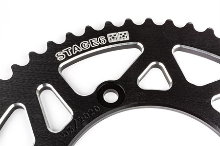 Couronne Stage6 alu 53 dents type 420 CNC noir, moto 50cc Beta RR