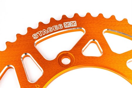 Couronne Stage6 alu 53 dents type 420 CNC orange, moto 50cc Beta RR