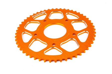 Couronne Stage6 alu CNC orange 53 dents type 420, moto 50cc Rieju MRT