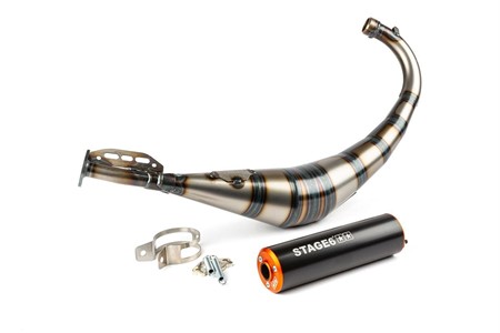 Pot déchappement Stage6 Streetracepassage bas, silencieux CNC orange-noir, moto 50cc Derbi et Minarelli AM6