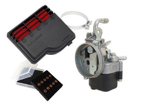 Kit carburateur Dell'Orto SHA 12/12 avec gicleurs et filtre à air Malossi, vélomoteurs Piaggio Ciao/SI Kit carburateur Dell'Orto SHA 12/12 avec gicleurs et filtre à air Malossi, vélomoteurs Piaggio Ciao/SI
