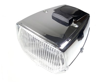 Phare rectangulaire VELOMOTEUR, CHROME avec interrupteur Phare rectangulaire VELOMOTEUR, CHROME avec interrupteur