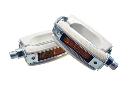 Paire de pédales universelles filetage 14mm, BLANC/CHROME Paire de pédales universelles filetage 14mm, BLANC/CHROME