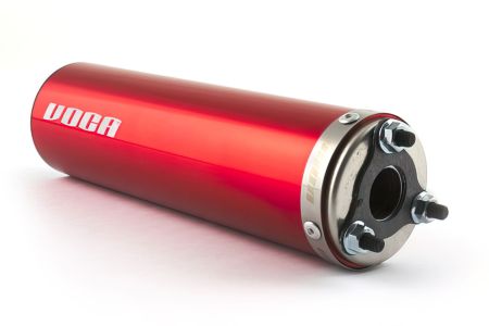 Pot d'échappement Voca chromé 50/70cc, silencieux rouge, Minarelli AM6