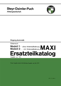 Catalogue de pièces détachées Puch, Maxi, automatique à 1 vitesse, avec ou sans suspension de roue arrière Catalogue de pièces détachées Puch, Maxi, automatique à 1 vitesse, avec ou sans suspension de roue arrière